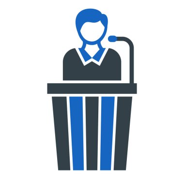 Mikrofon ikonu olan bir iş adamı. vektör illüstrasyonu