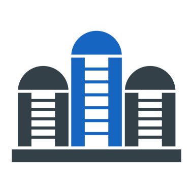 Beyaz arkaplanda izole edilmiş düz biçimli bina simgesi. vektör illüstrasyonu