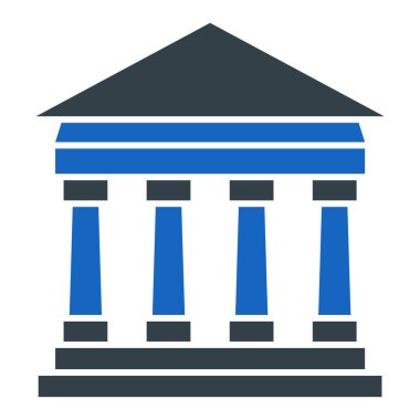 Banka binası ikonu. Beyaz arkaplanda izole edilmiş web tasarımı için adliye vektör simgelerinin basit çizimi