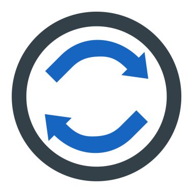 Vektör simgesini tazele. biçim iki renkli düz sembol, mavi ve beyaz renkler, yuvarlak açılar, siyah arkaplan