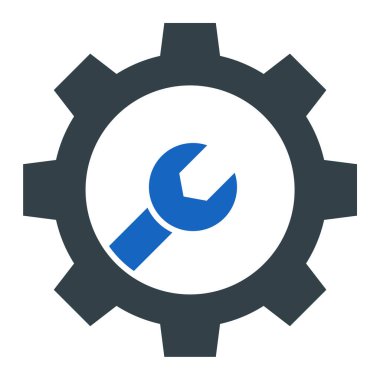 Cogwheel vektör simgesi. biçim iki renkli düz sembol, yoğun kırmızı ve siyah renkler, yuvarlak açılar, beyaz