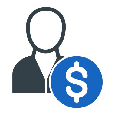 Dolar sembolü olan bir iş adamı. düz tasarım biçimi.