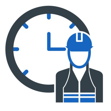 Saat simgesi olan bir işçi. Web için yapıcı pictogram vektör sembolünün düz çizimi