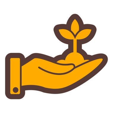 Bir bitkiyi tutan el. vektör illüstrasyonu