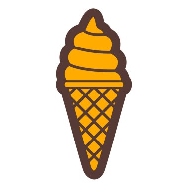 Dondurma konisi ikonu. Web için çikolatalı waffle vektör simgelerinin düz çizimi