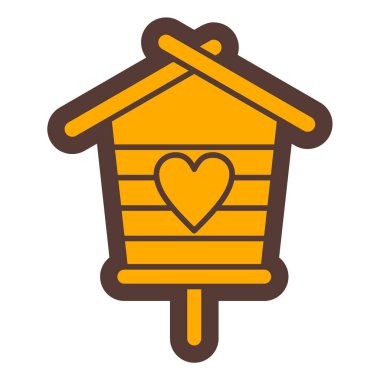 Kalp şeklindeki ikon vektör çizimine sahip kuş evi