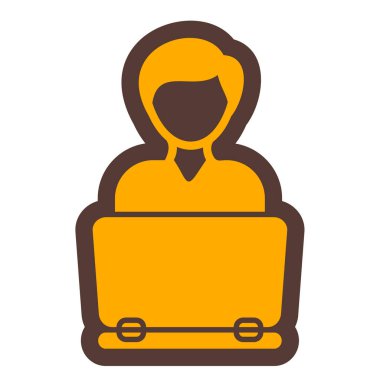 Dizüstü bilgisayarı ve çanta vektör çizimi olan bir kadın.