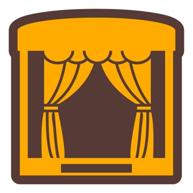 Çizgi film tarzında beyaz arkaplanda izole edilmiş bir tiyatro ikonu. perde sembolü vektör illüstrasyonu