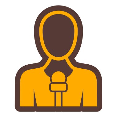 Mikrofon ikonu olan bir iş adamı. Ana hatlı insan avatar vektör çizimi. beyaz arkaplanda izole