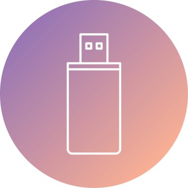USB flash disk simgesi. Ağ için basit bir pembe vektör çizgisi sembolü çizimi