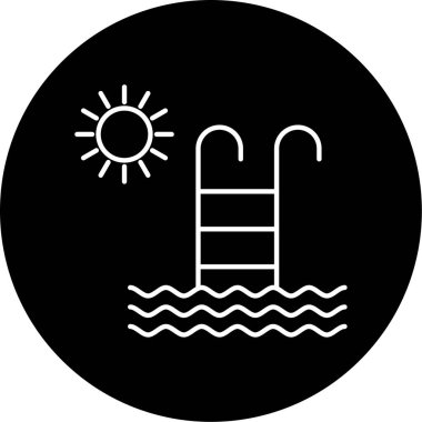 Yüzme Havuzu Vektörü Kabartma Simgesi Tasarımı