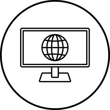 Küresel vektör illüstrasyonlu bilgisayar monitörü