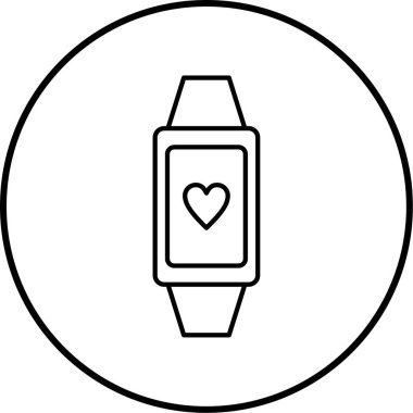Beyaz arkaplan üzerinde kalp çizgisi simgesi olan vektör akıllı saat, düz biçim, dikey