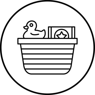 Oyuncak dolu bir bebek sepeti çizimi