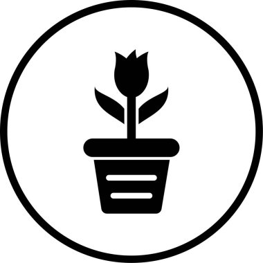 çömlek simgesinde vektör çiçeği, basit tasarım