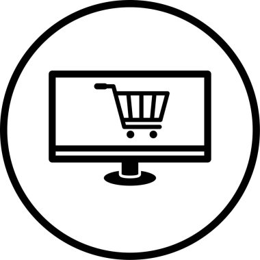 Bilgisayar simgesi üzerinde alışveriş arabası, vektör illüstrasyonu