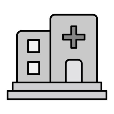 Hastane binası ikonu. Tıbbi klinik vektör sembolünü özetle.