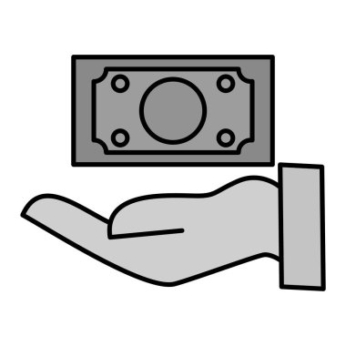 Para ve Bill Icon. Taslak el sikke vektör işareti tutuyor. izole kontur sembolü