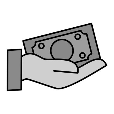 El ele tutuşan nakit para ikonu. Beyaz arkaplanda izole edilmiş web tasarımı için dolar para vektör çizimi sembolü