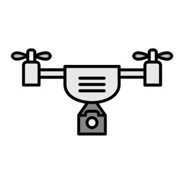 İHA kamera simgesi. Uzak kontrol vektör illüstrasyon sembollü kuadrokopter hatları