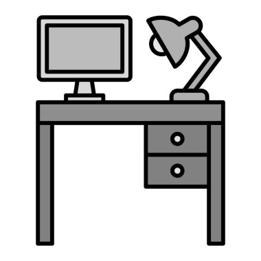 masaüstü bilgisayarı ofis malzemeleri ve masa vektör çizimi grafik tasarımı