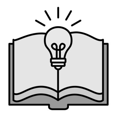 Beyaz arka planda ampul ve kalem ikonu olan bir kitap. vektör illüstrasyonu