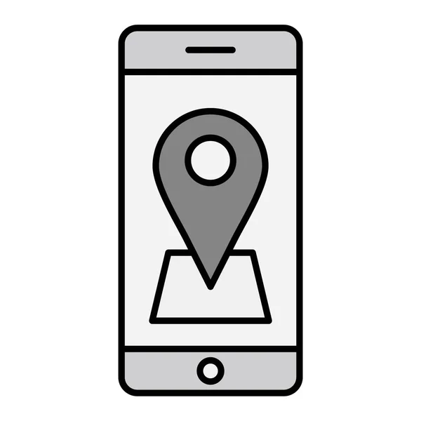 Gps Icono Ubicación Contorno Teléfono Inteligente Con Ilustración Vectorial Mapa — Vector de stock