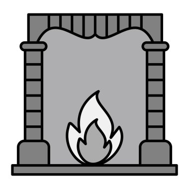 Ateş ikonlu bir şömine. Web için gaz ısıtıcı vektör simgelerinin özet çizimi