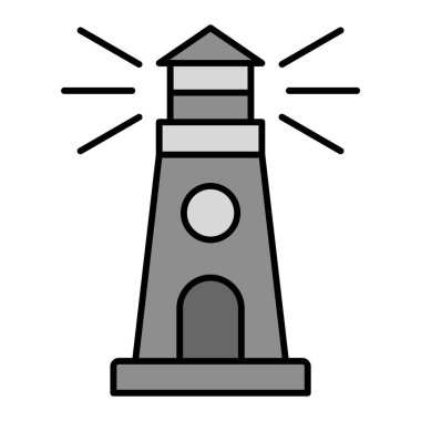 Ağ ve mobil uygulama tasarımınız için beyaz arkaplanda izole edilmiş deniz feneri simgesi vektörü, kule logosu konsepti