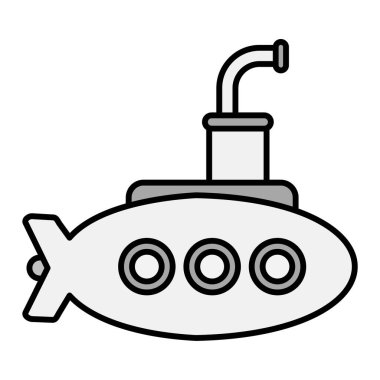 Beyaz arka planda izole edilmiş ana hatlı denizaltı simgesi. askeri sembol vektör illüstrasyonu.