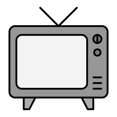 Televizyon ikonu. siyah ve beyaz resimleme.