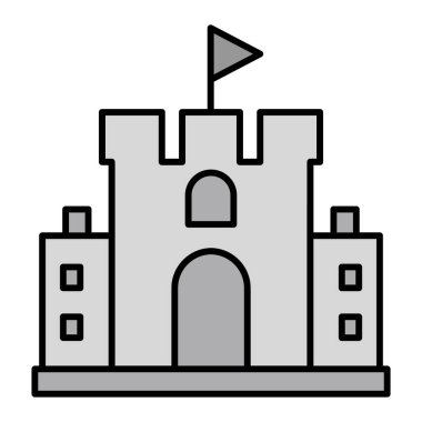 Şato kulesi ikonu. Beyaz arkaplanda izole edilmiş web tasarımı için vektör simgeleri oluşturulmasının basit bir gösterimi