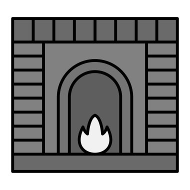 Ateş ikonlu bir şömine. Web için yanan şenlik ateşi vektör simgelerinin özet çizimi