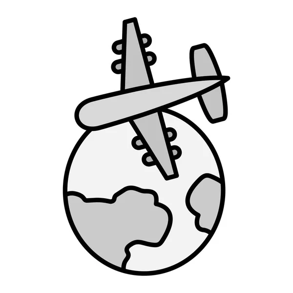 Flugzeug Über Der Icon Vektorabbildung Der Erde — Stockvektor