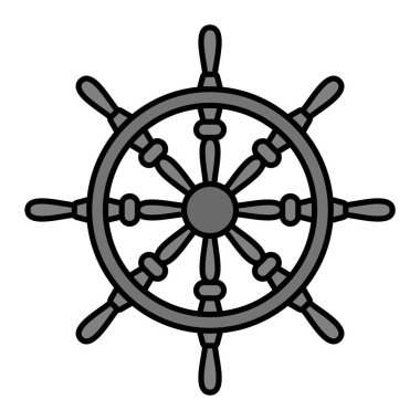 Tekerlek ikonu. Beyaz arkaplanda izole edilmiş web tasarımı için gemi dümen vektör simgelerinin basit çizimi