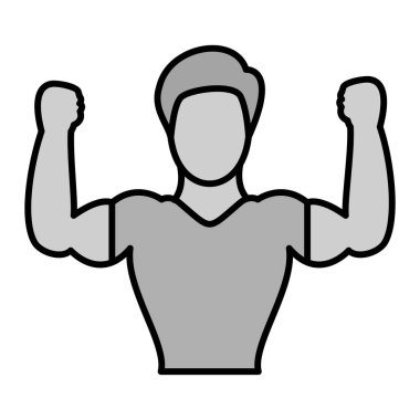 Fitness ve egzersiz ikonu. Kolları kaldırılmış vektör illüstrasyonlu insan silueti.