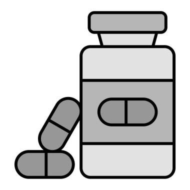 İlaç şişesi ikonu. Tıbbi hap vektör illüstrasyon sembolünü özetle. eczane ve sağlık konsepti.