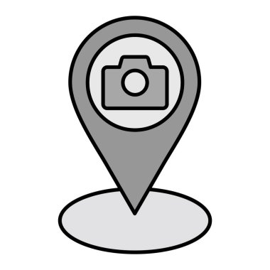 GPS yön bulma kamerası simgesi. Konum kodu. Harita işaretleyici. vektör illüstrasyonu