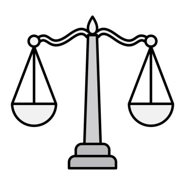 Adalet terazisi ve kanun simgesi. ana hatlı vektör çizimi ve web tasarımı sembolü.