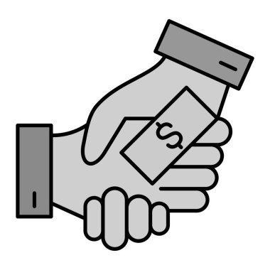 Madeni para simgesini tutan bir el. Beyaz arkaplanda izole edilmiş web tasarımı için para vektör simgelerinin el sıkışması