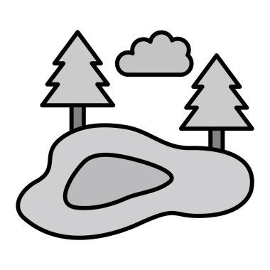 Gölet ikonu vektör illüstrasyon tasarımı olan orman