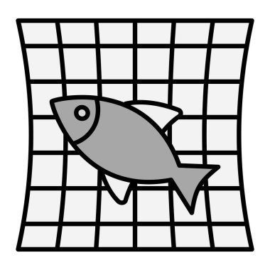 Balık ağı simgesi. Web için balıkçılık vektör simgelerinin ana hatları