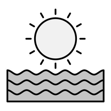 Güneş ve deniz ikonu vektörü. Plaj işareti. izole edilmiş sınır sembolü çizimi