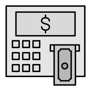 ATM para ikonu. beyaz arkaplanda izole edilmiş web tasarımı için hesap makinesi nakit vektör sembolü