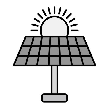 Güneş paneli ikon vektörü. Elektrik enerjisi işaretinin ana hatları. izole edilmiş sınır sembolü çizimi