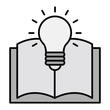 Beyaz arkaplan üzerinde ampul simgesi olan kitap, satır biçimi, vektör illüstrasyonu