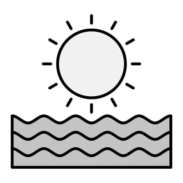 Wektor Słońca Ikony Morza Znak Plaży Odizolowany Symbol Konturu Ilustracja — Wektor stockowy