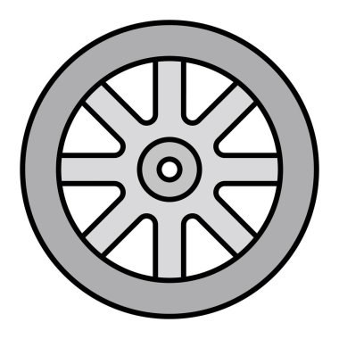 Tekerlek simgesi. siyah ve beyaz resimleme.