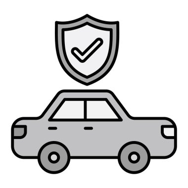 Araba sigortası ikonu. Kalkan vektörünün ana hatları çizimi ve web için biçim simgeleri