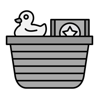 bebek partisi oyuncakları ve banyo sepeti vektör illüstrasyonu